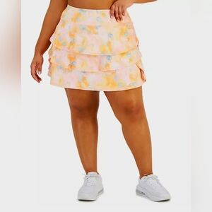 $30 ID Ideology Women Plus Size Dreamy Bubble-Printed Tiered Flounce Skorts